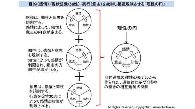 民主的理性による感情と知性と意志の精神の働き方の相互規制を新たにモデルにして図解