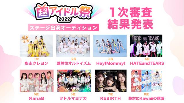 「超アイドル祭2022 ステージ出演オーディション」１次審査結果発表