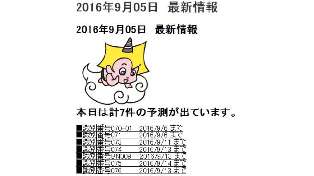 2016年9月05日　最新情報