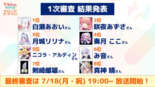 【1次審査 結果発表】VTuberのあそびば チャレンジオーディション