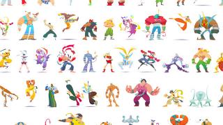 『ストリートファイター』アーケード版シリーズのキャラ57人が描かれたポップなイラスト