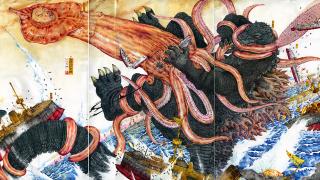 ゴジラvs人面超巨大イカ！ 台湾のアーティストが描く圧倒的迫力の怪獣画